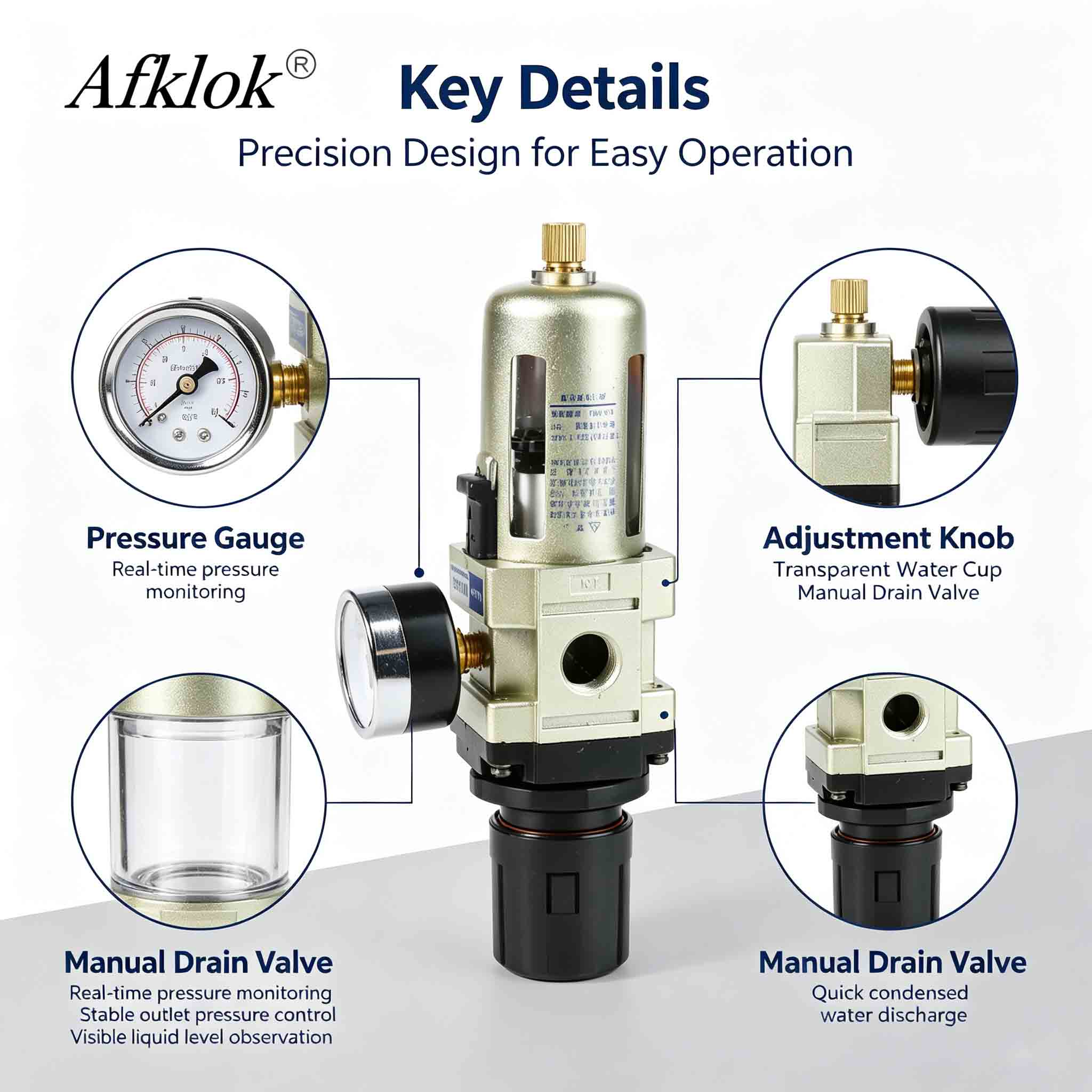 0-1MAP Air Pressure Regulator 1/4in NPT Female Thread for Industrial Automation, Medical Equipment, Automotive Manufacturing Pneumatic Air Pressure Filter Regulator Compressed Air Treatment Unit