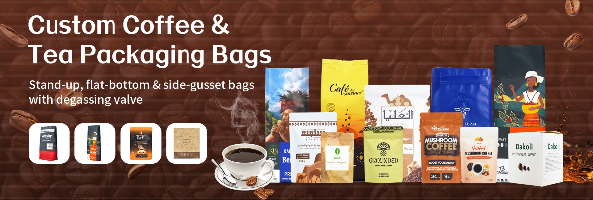 Custom Flat Bottom Coffee Bags with Valve & Zipper | QD XTD