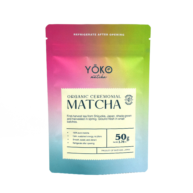 Sachet pour matcha à finition mate, conforme aux normes alimentaires – sachet debout résealable, 12 × 17 cm, pour poudre de matcha haut de gamme
