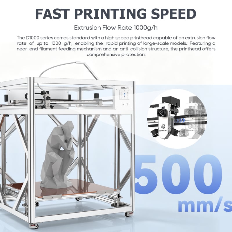 High Speed 3d Printer 1000g/h Extrusion Precision 3d Sculpture Models Printer D1000 Large Format PLA ABS Printer