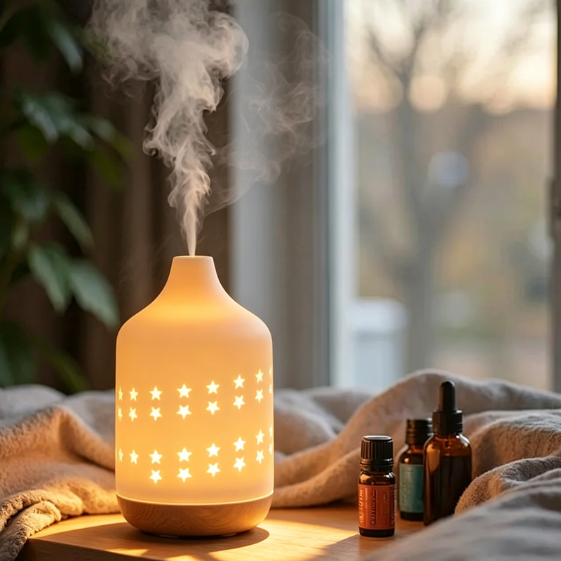 Ceramic Essential Oil Diffuser, 170mL Ultrasonic Aroma Humidifier with Warm & RGB Night Light, USB Quiet Aromatherapy Diffuser Auto Shut-Off for Home Bedroom
