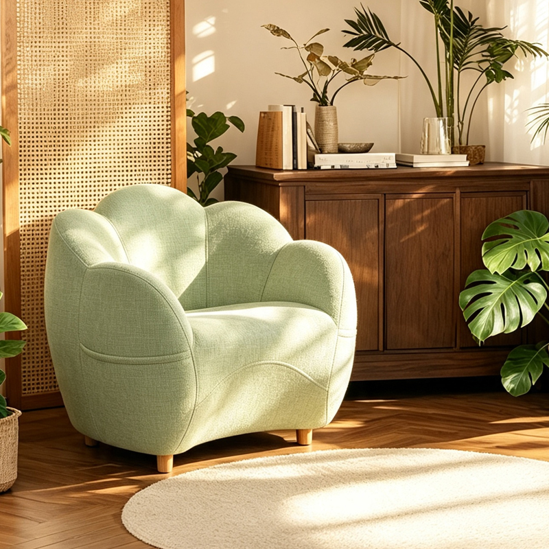 Petal Wrap-Around Lazy Sofa Chair, Ergonomic Curved Backrest Single Accent Armchair with Body Contour Support for Living Room Bedroom Balcony
