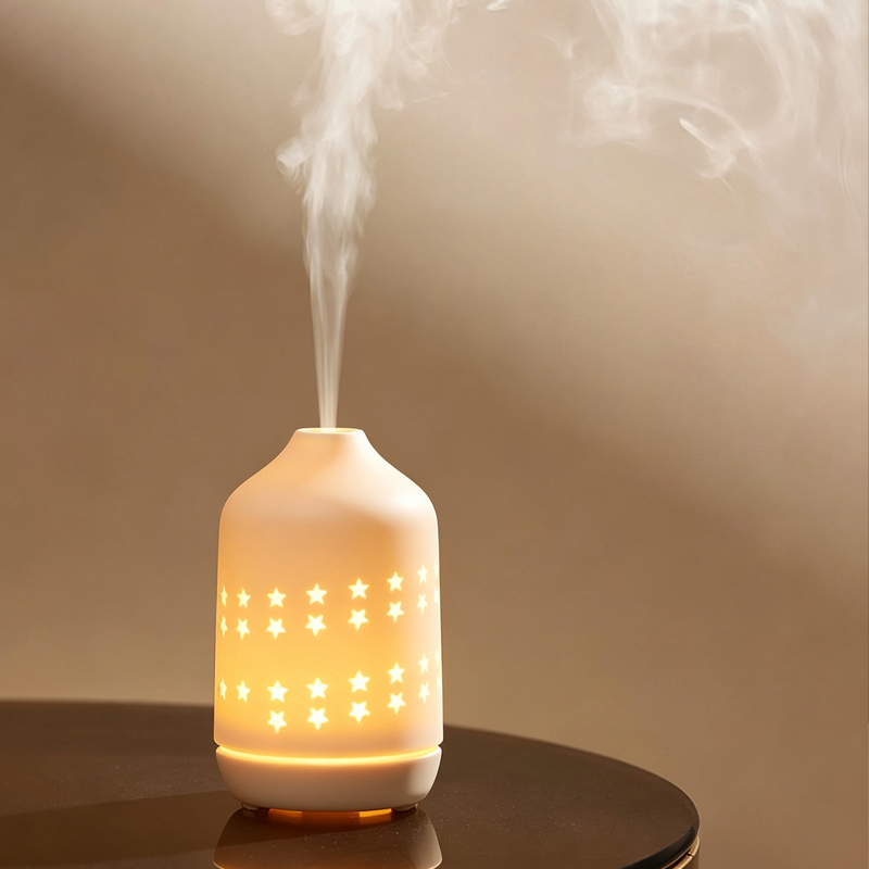 Ceramic Essential Oil Diffuser, 170mL Ultrasonic Aroma Humidifier with Warm & RGB Night Light, USB Quiet Aromatherapy Diffuser Auto Shut-Off for Home Bedroom
