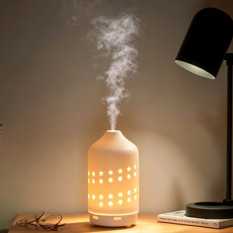 Ceramic Essential Oil Diffuser, 170mL Ultrasonic Aroma Humidifier with Warm & RGB Night Light, USB Quiet Aromatherapy Diffuser Auto Shut-Off for Home Bedroom
