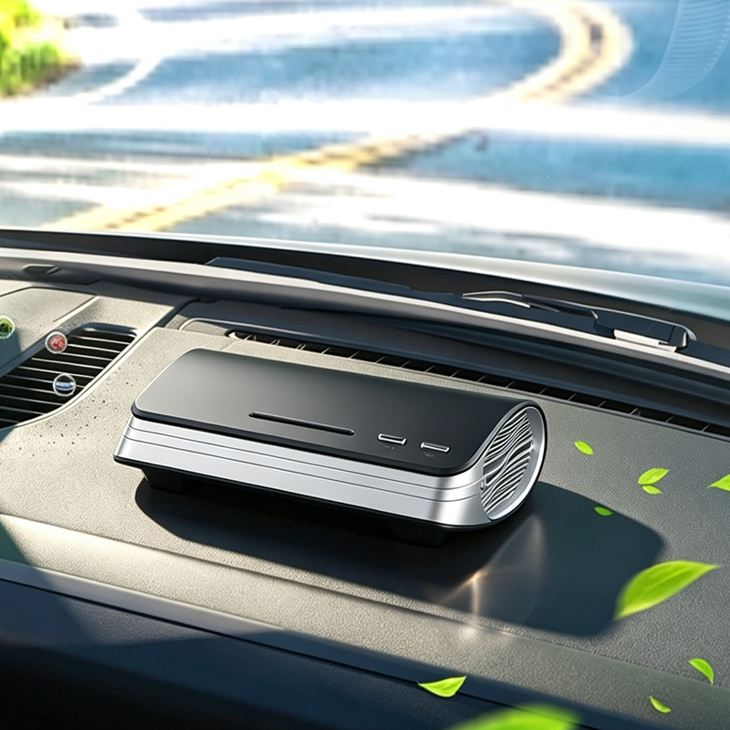 Portable Car Air Purifier with UV LED Sterilization, Negative Ion, HEPA Filter, Aroma Diffuser, 4H Timer, 2 Speed Modes for Vehicle & Desktop

