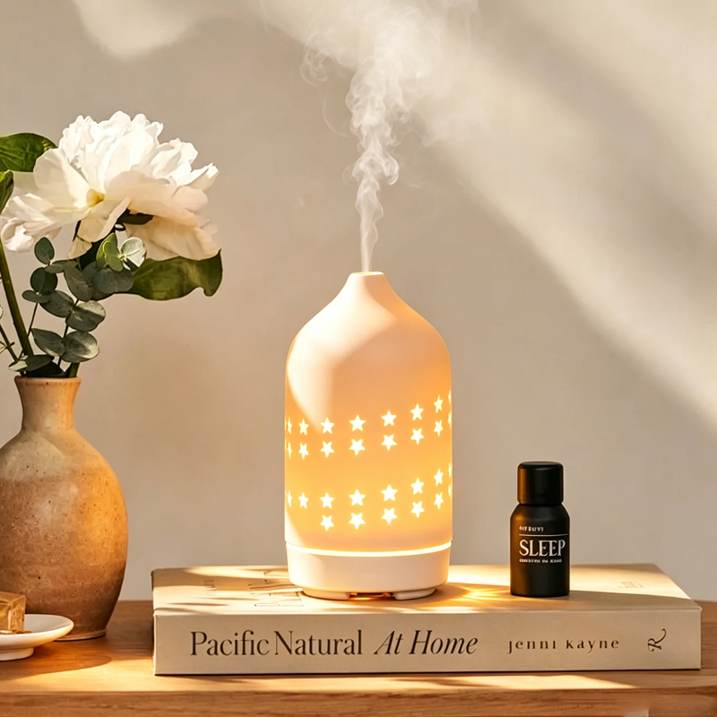 Ceramic Essential Oil Diffuser, 170mL Ultrasonic Aroma Humidifier with Warm & RGB Night Light, USB Quiet Aromatherapy Diffuser Auto Shut-Off for Home Bedroom
