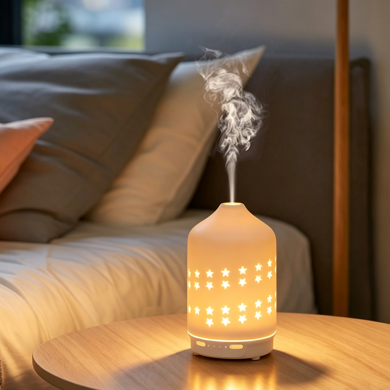 Ceramic Essential Oil Diffuser, 170mL Ultrasonic Aroma Humidifier with Warm & RGB Night Light, USB Quiet Aromatherapy Diffuser Auto Shut-Off for Home Bedroom
