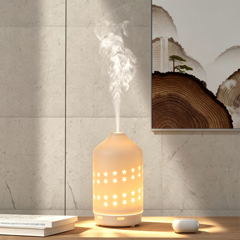 Ceramic Essential Oil Diffuser, 170mL Ultrasonic Aroma Humidifier with Warm & RGB Night Light, USB Quiet Aromatherapy Diffuser Auto Shut-Off for Home Bedroom
