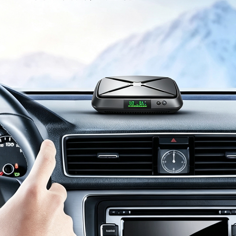 Car Air Purifier HD7005 | UV Sterilization Negative Ion Cleaner with Aroma Diffuser, Temperature Humidity Display
