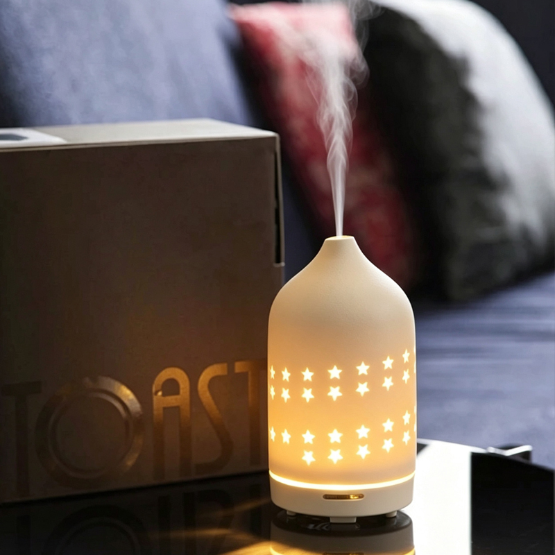 Ceramic Essential Oil Diffuser, 170mL Ultrasonic Aroma Humidifier with Warm & RGB Night Light, USB Quiet Aromatherapy Diffuser Auto Shut-Off for Home Bedroom
