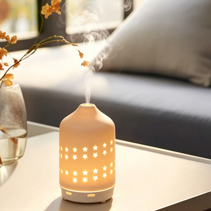 Ceramic Essential Oil Diffuser, 170mL Ultrasonic Aroma Humidifier with Warm & RGB Night Light, USB Quiet Aromatherapy Diffuser Auto Shut-Off for Home Bedroom
