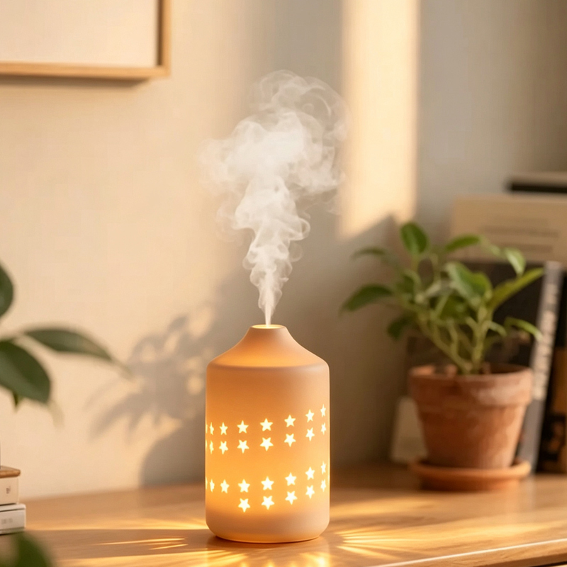 Ceramic Essential Oil Diffuser, 170mL Ultrasonic Aroma Humidifier with Warm & RGB Night Light, USB Quiet Aromatherapy Diffuser Auto Shut-Off for Home Bedroom
