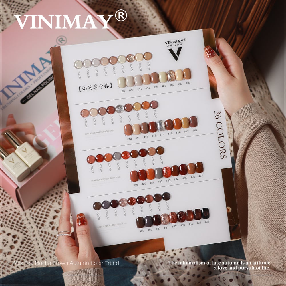 Vinimay efterårs- og vinterstil, mokkabraun, 36-farvet gel-polish-sæt, MSDS- og CPNP-certifikat, chokoladebrun gel-polish-samling