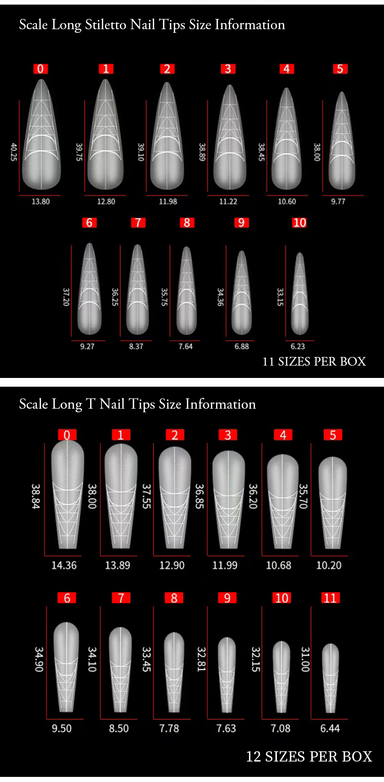 multifunctional scale long t stiletto nail tips with auxiliary lines-9