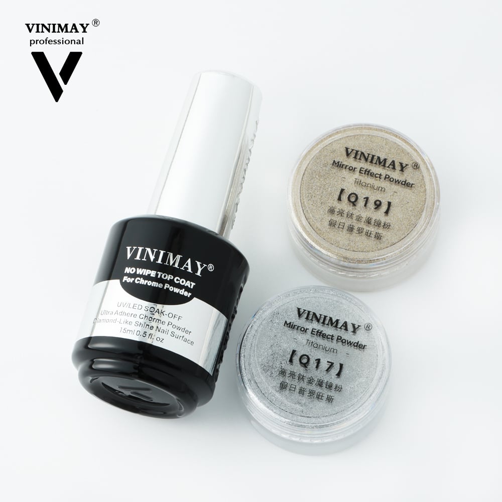 Vinimay High Gloss No Wipe Chrome Powder Top Coat Gel Clear Mirror Finish Custom Private Label Top Coat for Chrome Powder