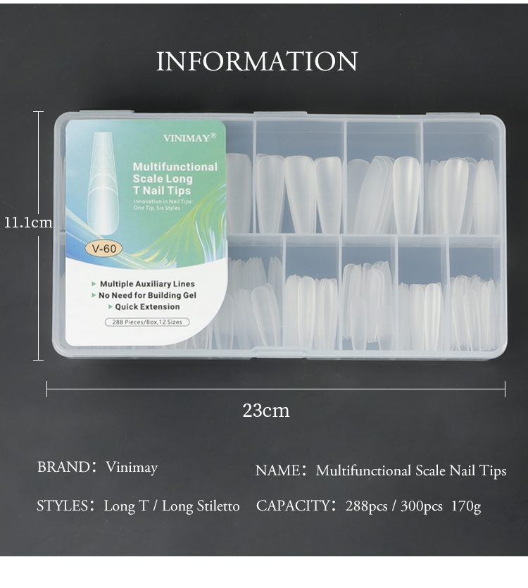 multifunctional scale long t stiletto nail tips with auxiliary lines-10