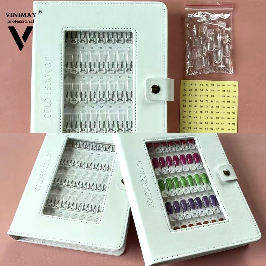 Vinimay OEM/ODM Nail Gel Color Chart Display Books 150-colors Leather Material Clear Nail Tips Color Chart for Nails