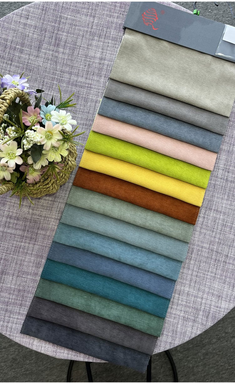 Chenille curtain fabric color swatches book—wide palette of neutrals and accent colors for interior matching