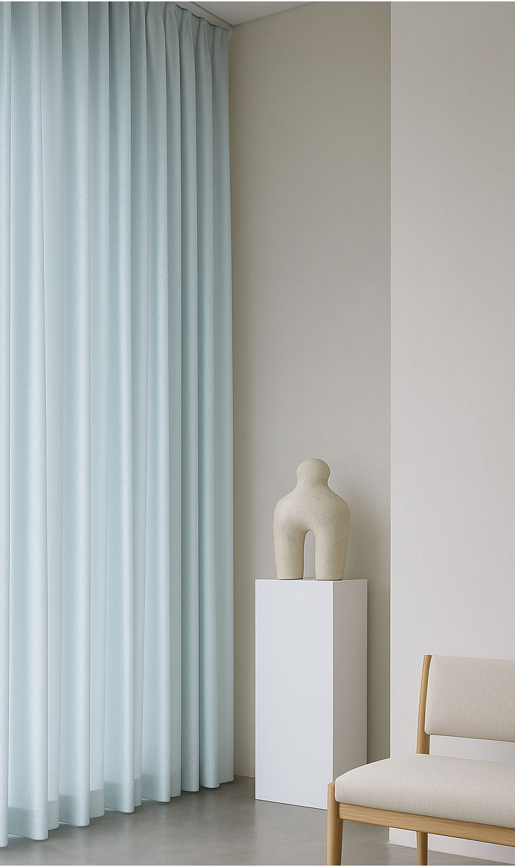 Living room window with dark sheer curtains—clean lines, modern interior light diffusion