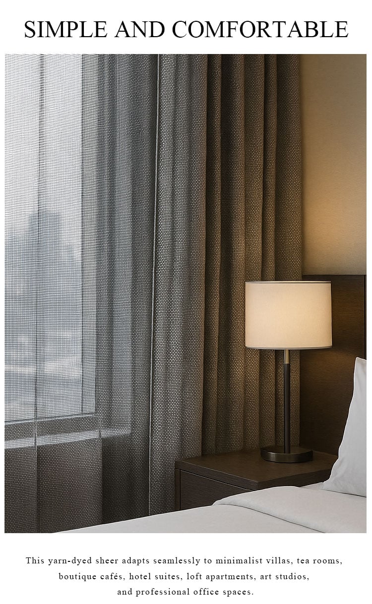 Sunlit room with white sheer curtains for airy light filtering; soft drape near sofa and teddy bear decor.