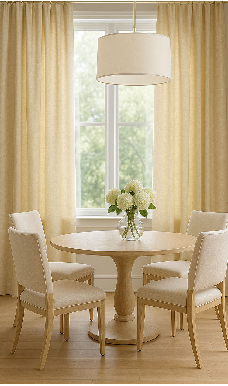 Restaurant/café interior with dark sheer curtains—soft ambiance and elegant semi-sheer texture