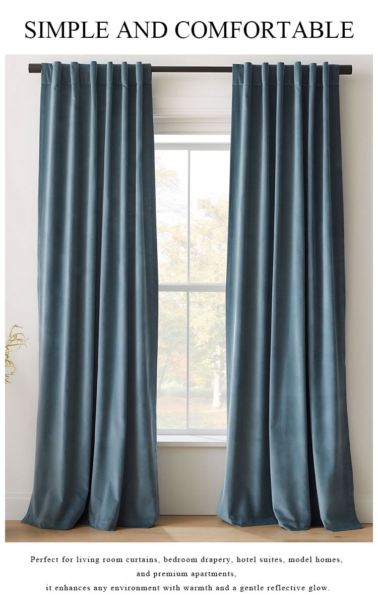 Blue satin curtains on window, elegant drape with gentle reflective luster for modern interiors