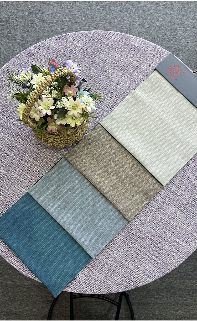 Mini-check curtain fabric color swatches—neutral and blue-green tones for interior coordination