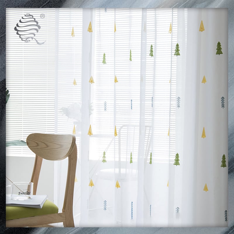 Christmas tree embroidery sheer curtain fabric