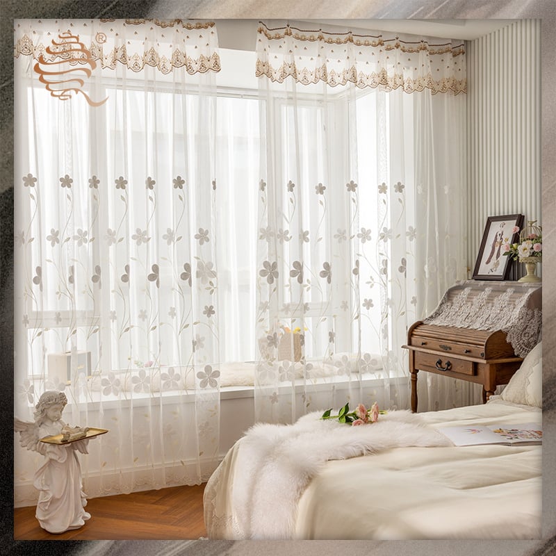 Light and fresh embroidery Sheer curtain fabric