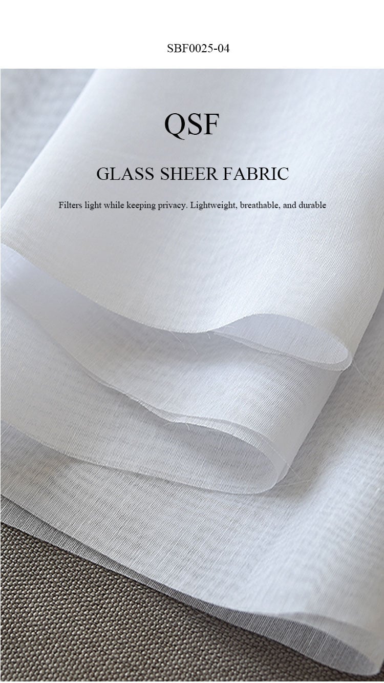 QSF glass sheer fabric SBF0025-04 close-up, lightweight transparent curtain sheer that filters light and adds privacy.