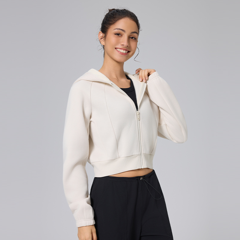 Cropped Zip-Up Hoodie for Women - Contour Fit, Ribbed Hem, Soft Fleece Activewear
