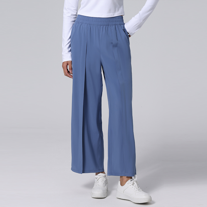 Elastic Waist Wide Leg Pants with Side Pockets Loose Casual Sports Trousers