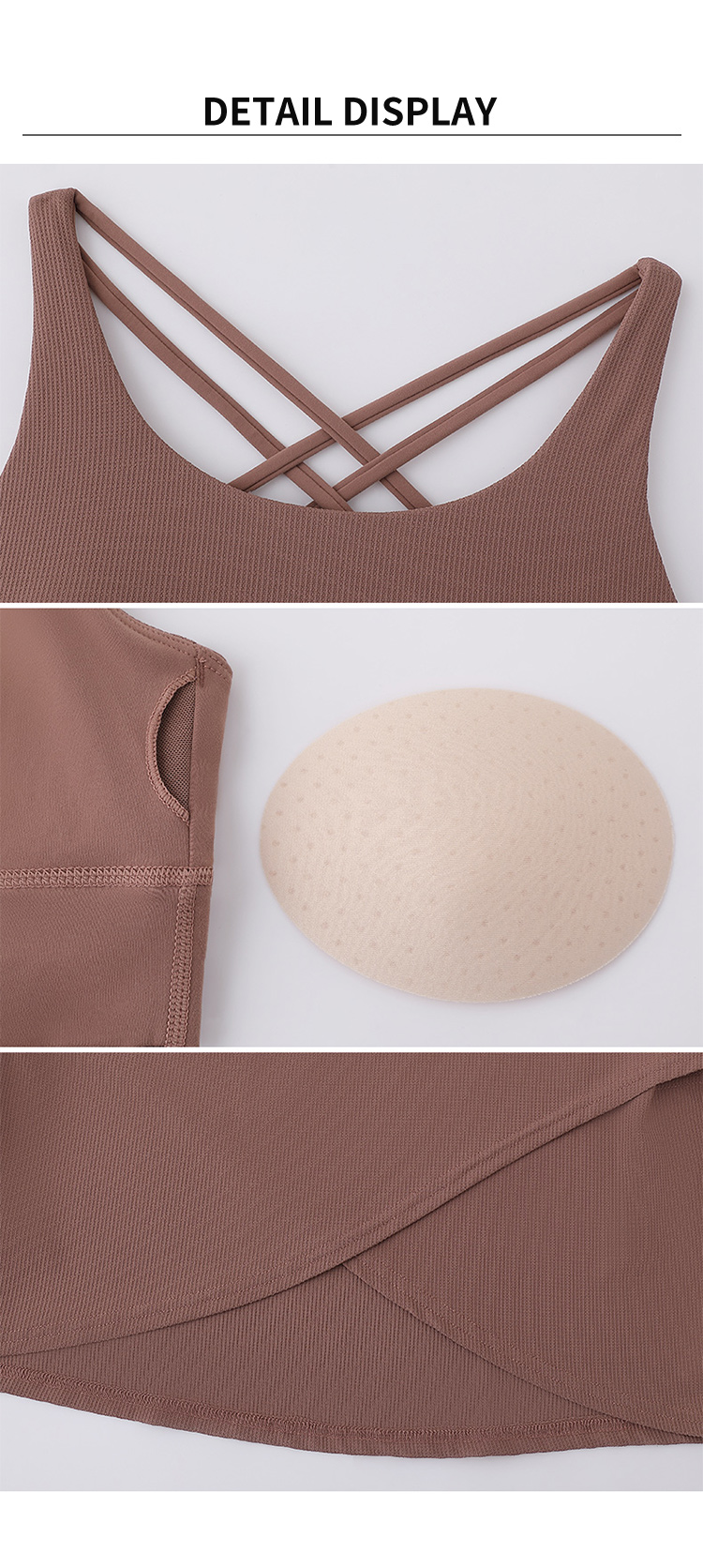 Classic Round Tank Top Neck Cross Back 2 in 1 Double Layer Vest