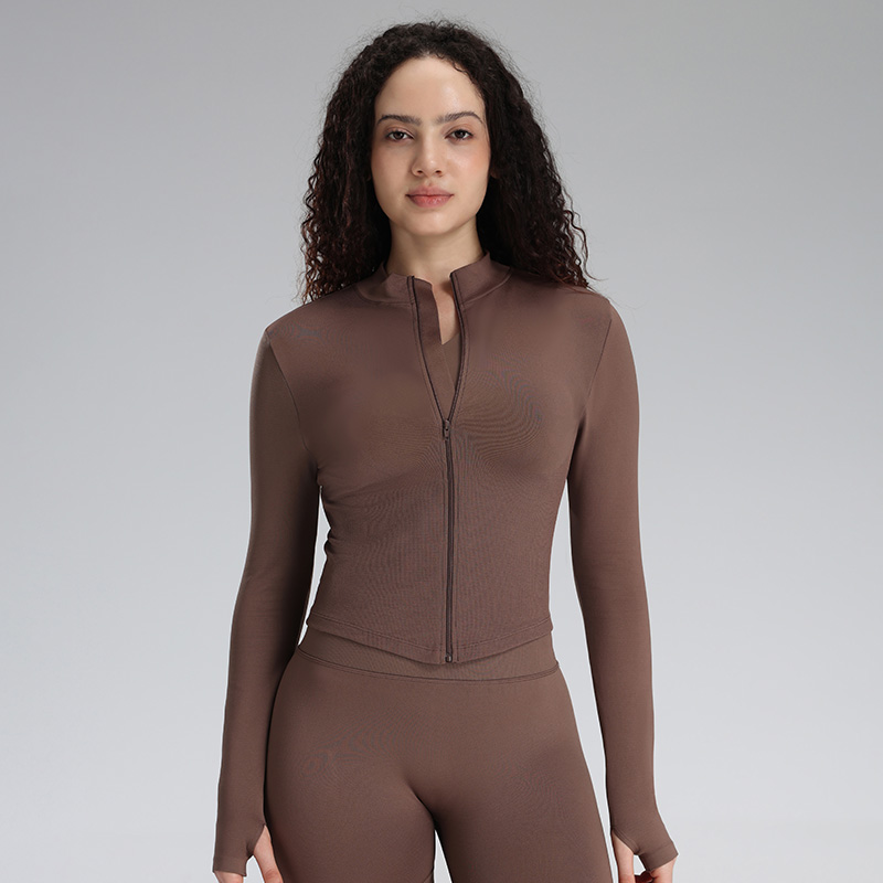 Seamless Stand Collar V Hem Slim Fit Full Zip Jacket