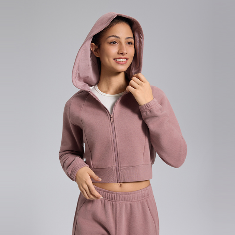 Cropped Zip-Up Hoodie for Women - Contour Fit, Ribbed Hem, Soft Fleece Activewear