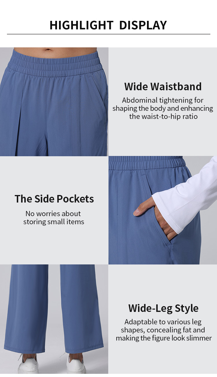 Elastic Waist Wide Leg Pants with Side Pockets Loose Casual Sports Trousers