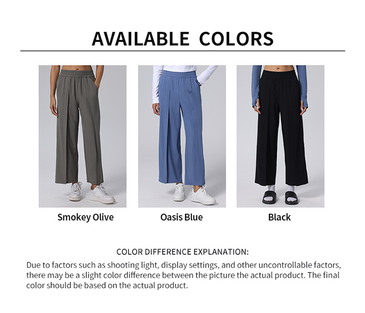 Elastic Waist Wide Leg Pants with Side Pockets Loose Casual Sports Trousers