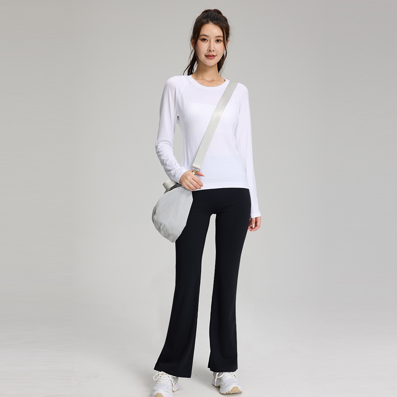 Top con spalle scoperte senza cuciture, a rapida asciugatura, maniche lunghe con texture a barre