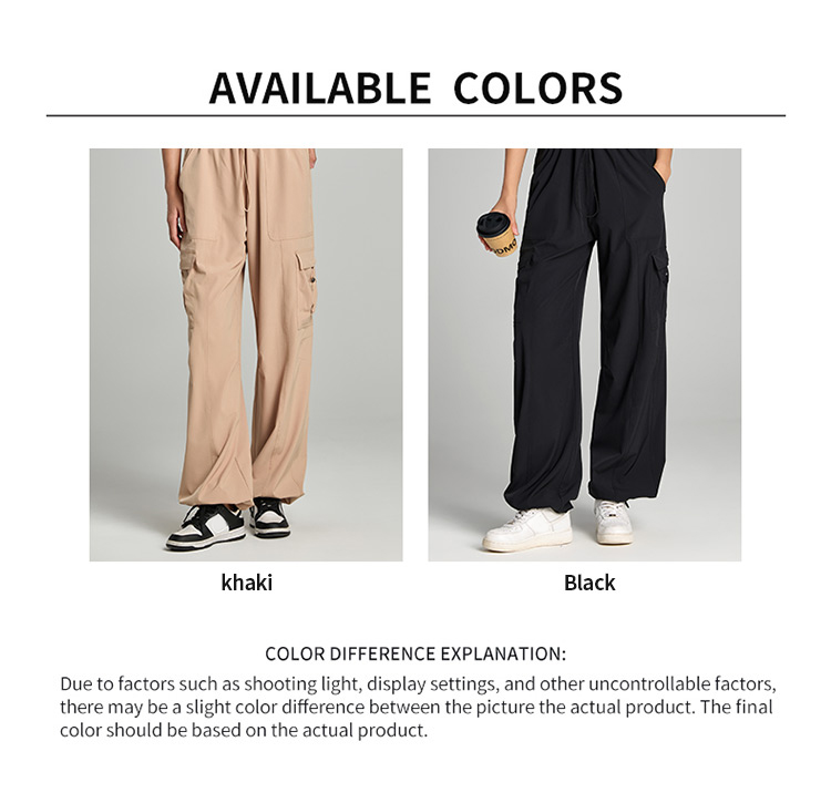Women's Elastic Waist Cargo Pants, Wide Leg Drawstring Trousers with Multi-Pockets
