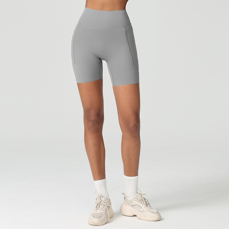 Breathable High Waist Tummy Control Gym Workout Yoga Shorts With Side Pockets