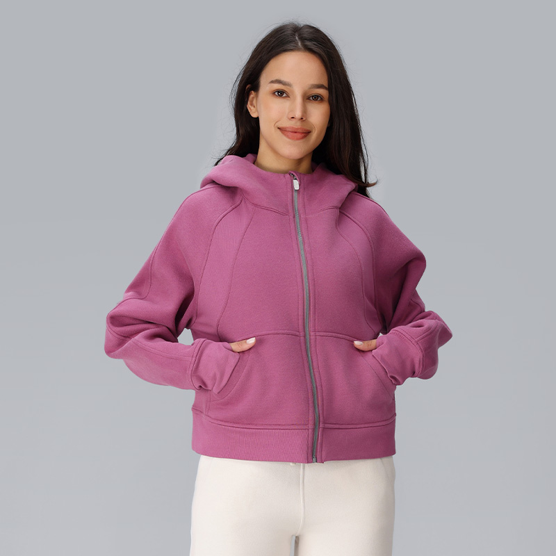 Women's Hooded Zip - Up Jacket Inside Fleece Kangaroo Pocket Hoodie