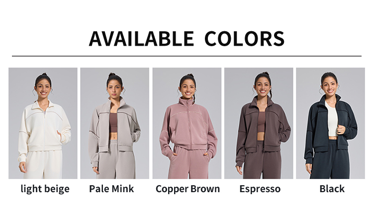 1.Modal Color-Blocking Stripes Jacket  Smooth Zipper Big Pocket Casual Athleisure Top