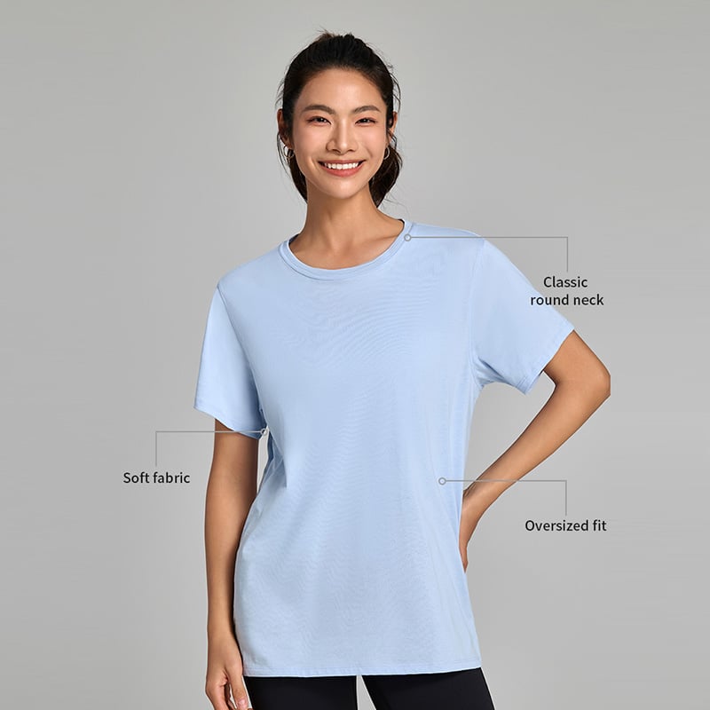 T-shirt décontracté pour femme, doux, respirant et surdimensionné, à col rond