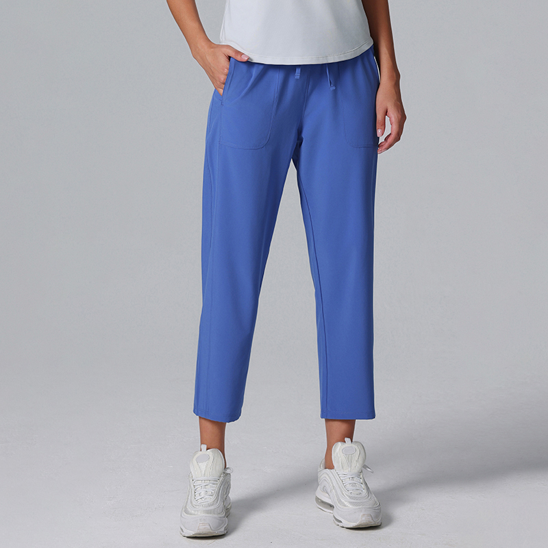 High Waist Drawstring Loose Wide Leg Cropped Pants with Pockets