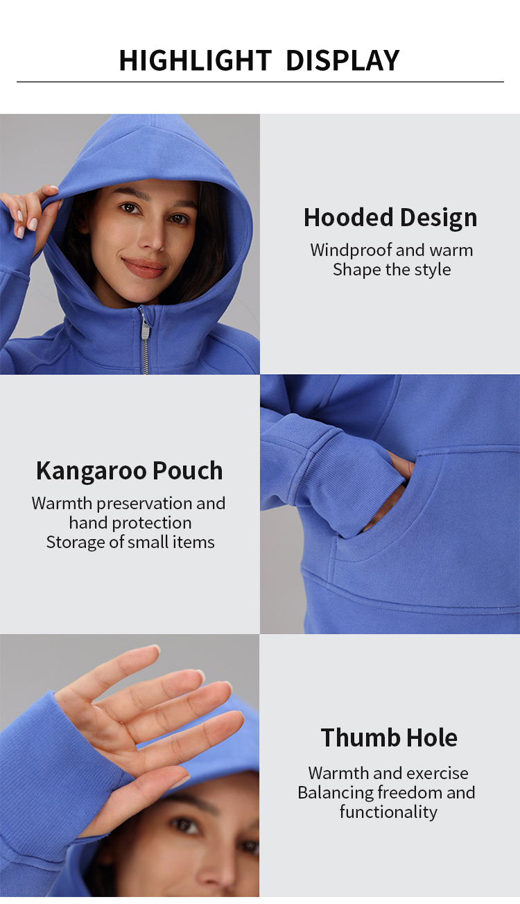 Women's Hooded Zip - Up Jacket Inside Fleece Kangaroo Pocket Hoodie