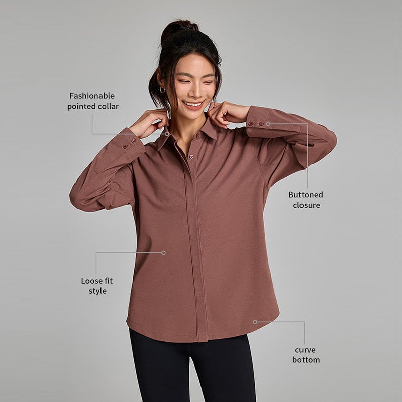 Women's Soft Stretch Button Down Athletic Shirt for Yoga & Daily Casual Wear
