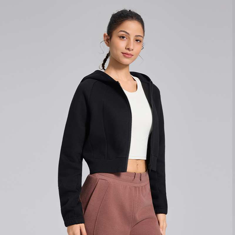 Cropped Zip-Up Hoodie for Women - Contour Fit, Ribbed Hem, Soft Fleece Activewear (1).jpg