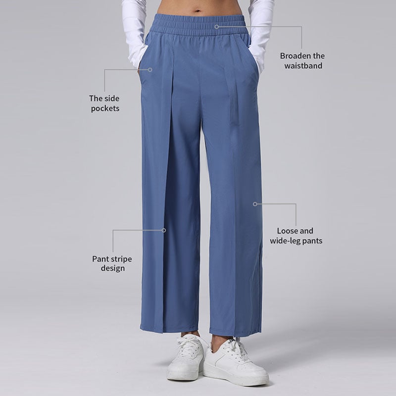 Elastic Waist Wide Leg Pants with Side Pockets Loose Casual Sports Trousers