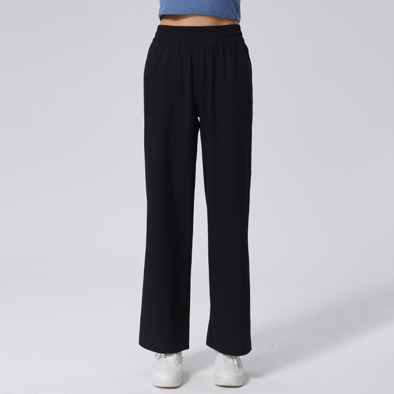 Silk-Screened Fabric Wide-Leg Pants With Drawstring Waist and Side Pockets