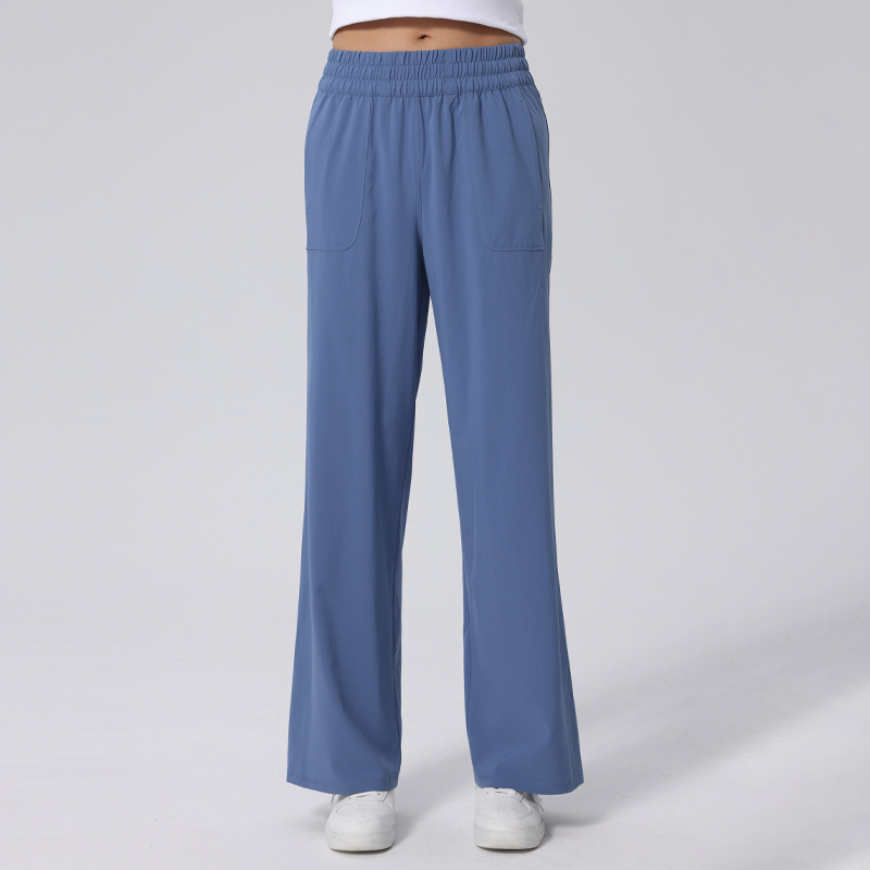 Silk-Screened Fabric Wide-Leg Pants With Drawstring Waist and Side Pockets